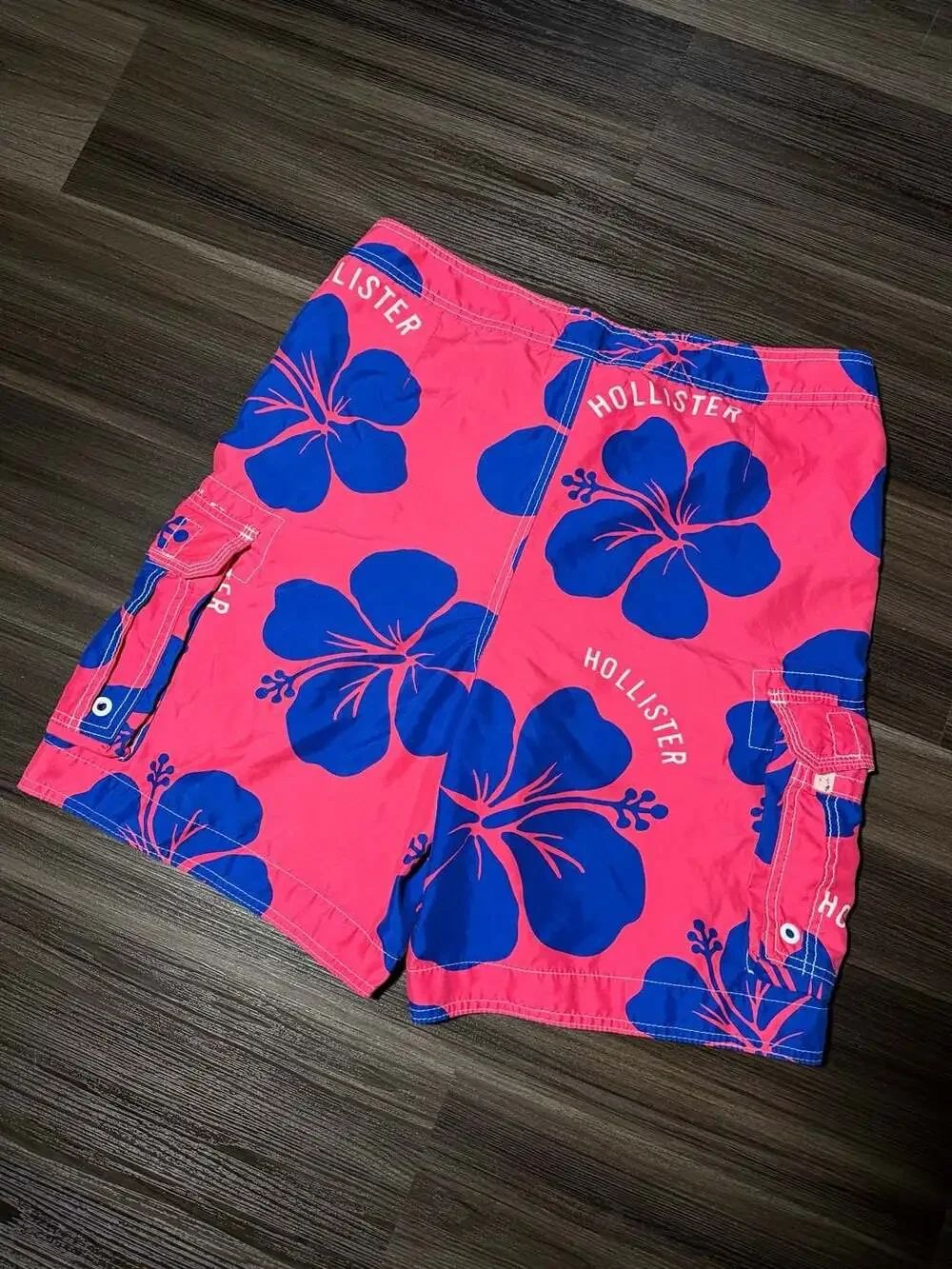 Hollister Pink and Blue Floral Cargo Swim Trunks